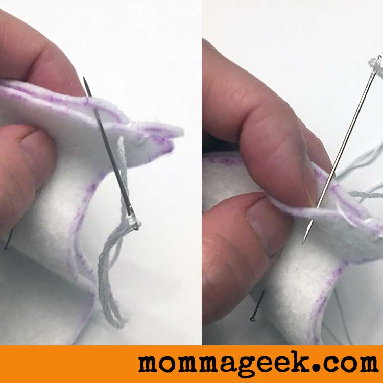how to stitch the sides of the felt ghost